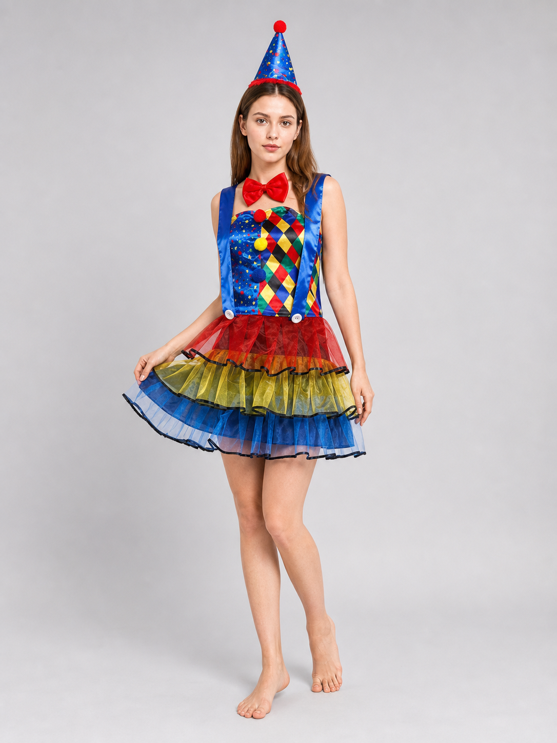 Clown Costume with a Full Skirt and Hat