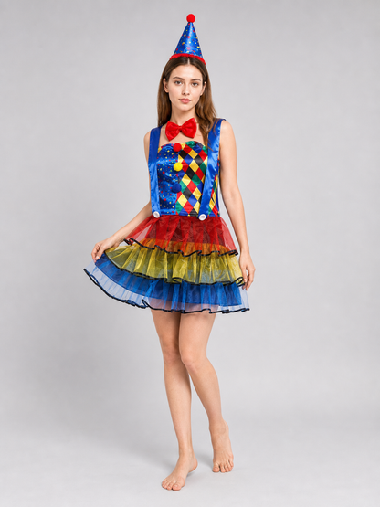 Clown Costume with a Full Skirt and Hat