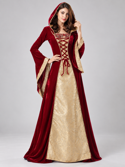 Medieval-Style Dress with Hood and Lacing