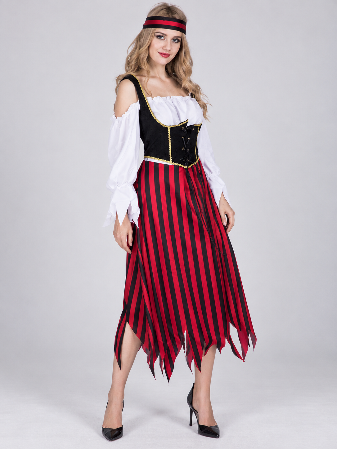 Pirate Carnival Costume with Striped Dress and Headband