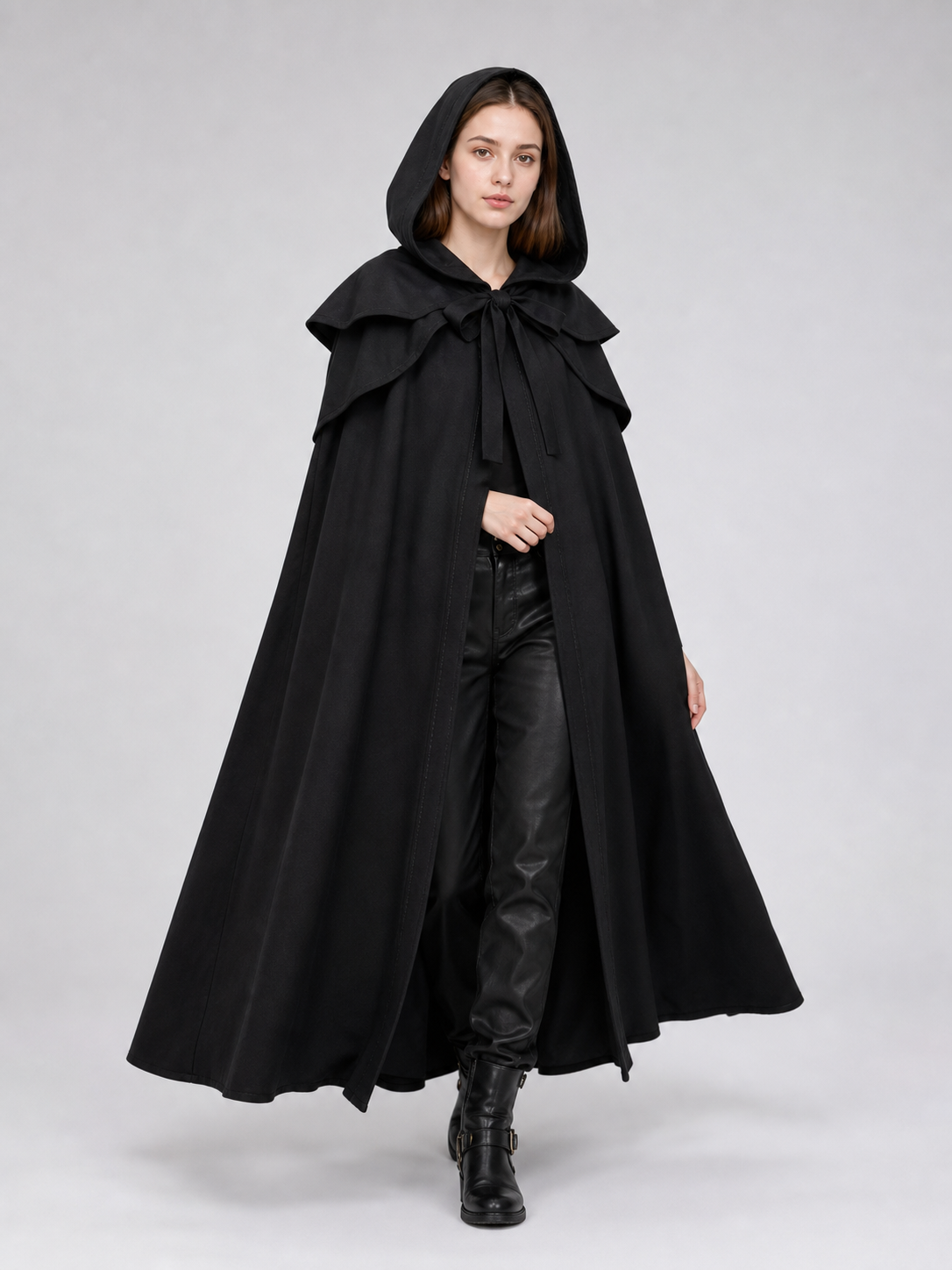 Black Gothic Hooded Cloak in Medieval Style