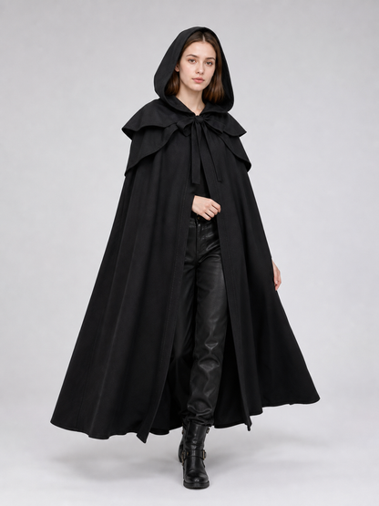 Black Gothic Hooded Cloak in Medieval Style