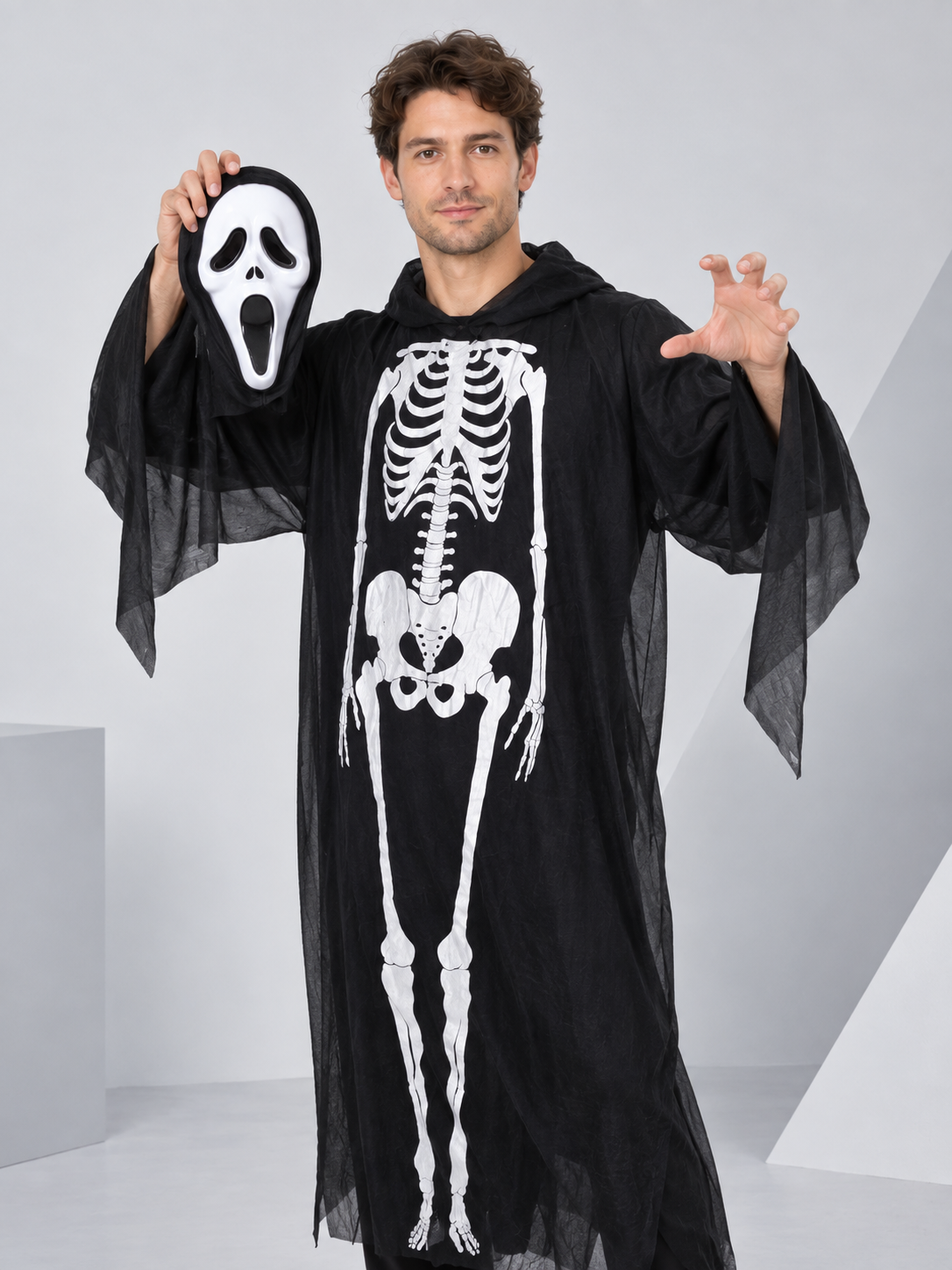 Skeleton Halloween Costume with Hood and Mask