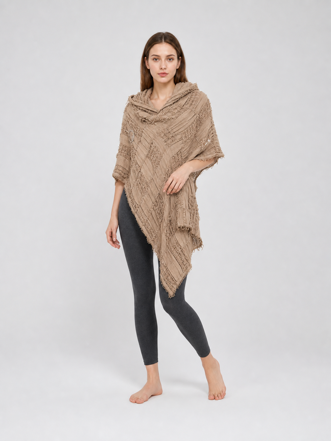 Boho Hooded Scarf Cape, Khaki