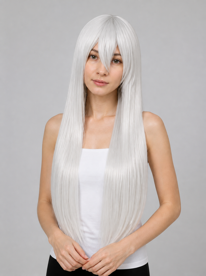 Long Silver Carnival Wig with Side-Swept Bangs Costume Wigs detail