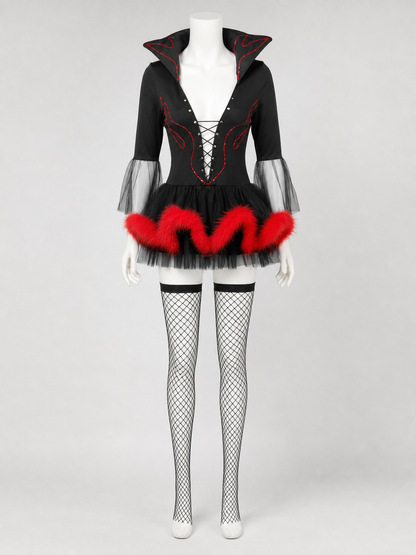 Witch Costume with Horns, Black and Red for Cosplay