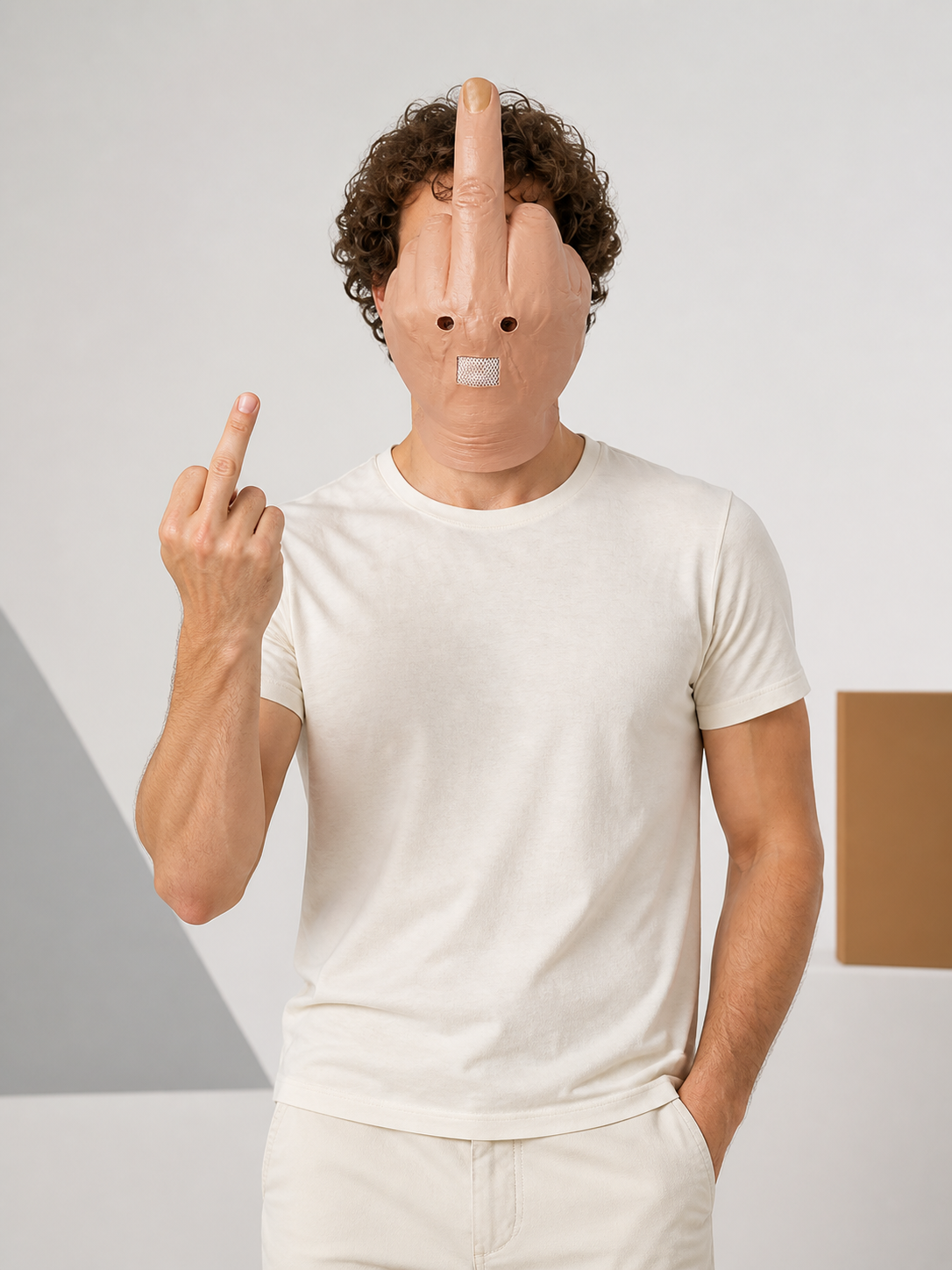 Flesh-Toned Carnival Mask with Middle Finger Gesture