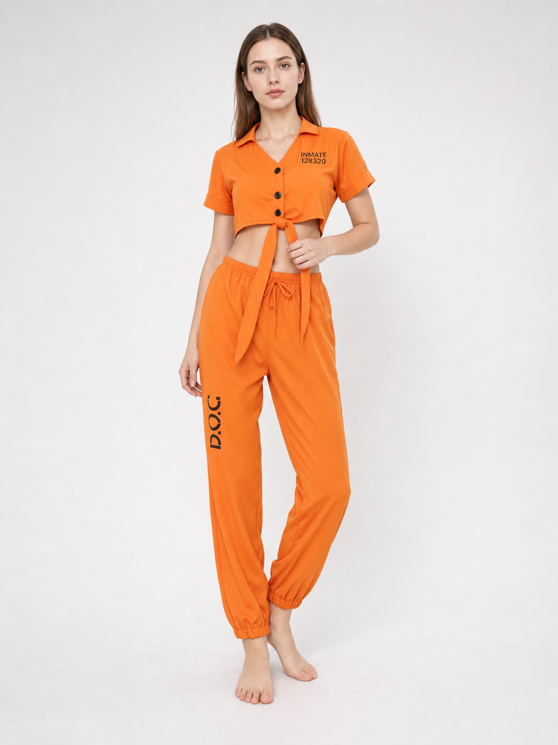 Prisoner Cosplay Costume: Top, Pants, Handcuffs