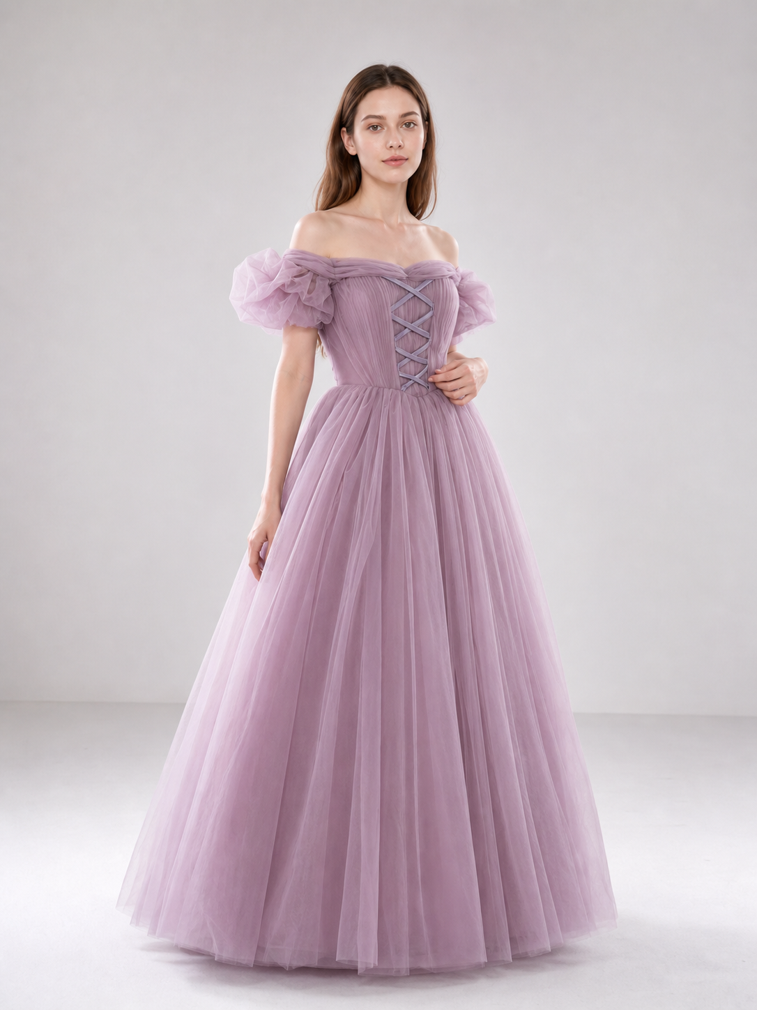 Floor-Length Princess Dress with a Full Skirt and Lacing