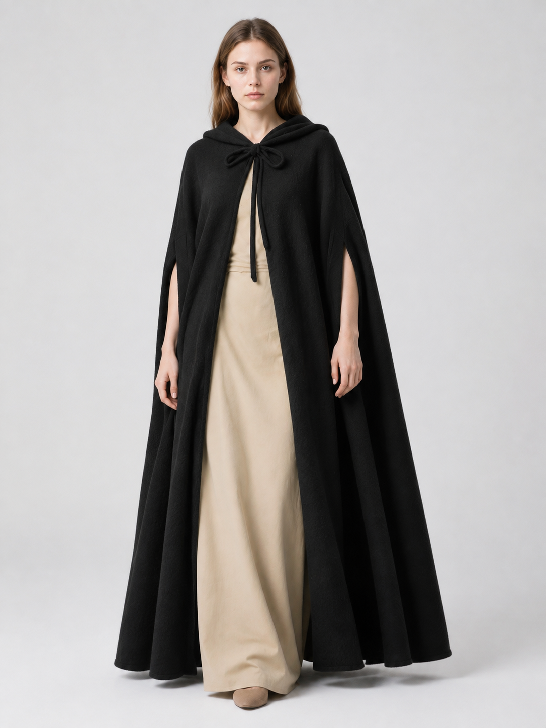 Black Hooded Suede-Look Velour Cape Costume Capes detail