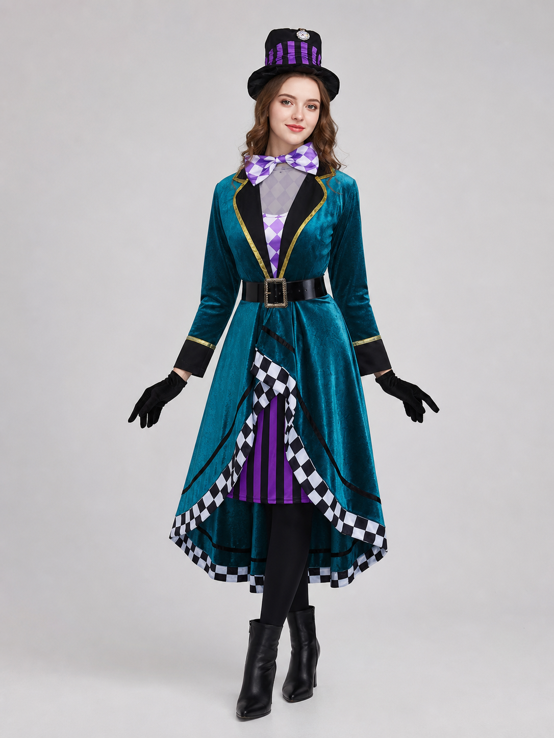 Magician Costume with Top Hat and Gloves for Performances