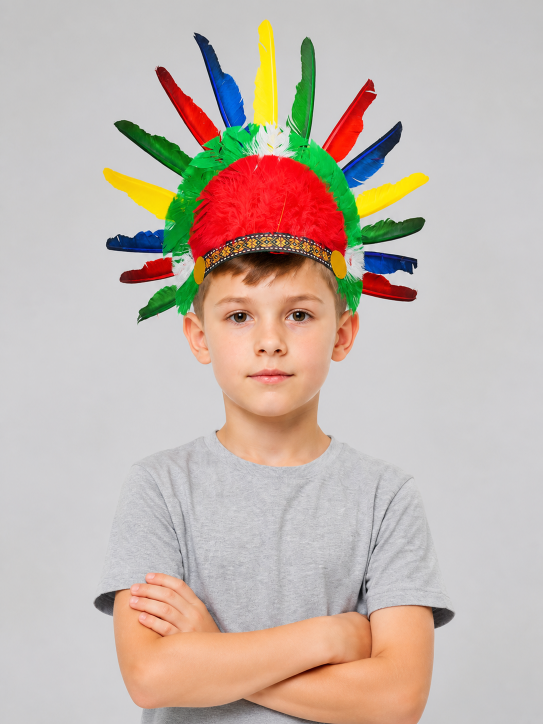Multicolored Feather Carnival Headpiece Costume Headwear detail