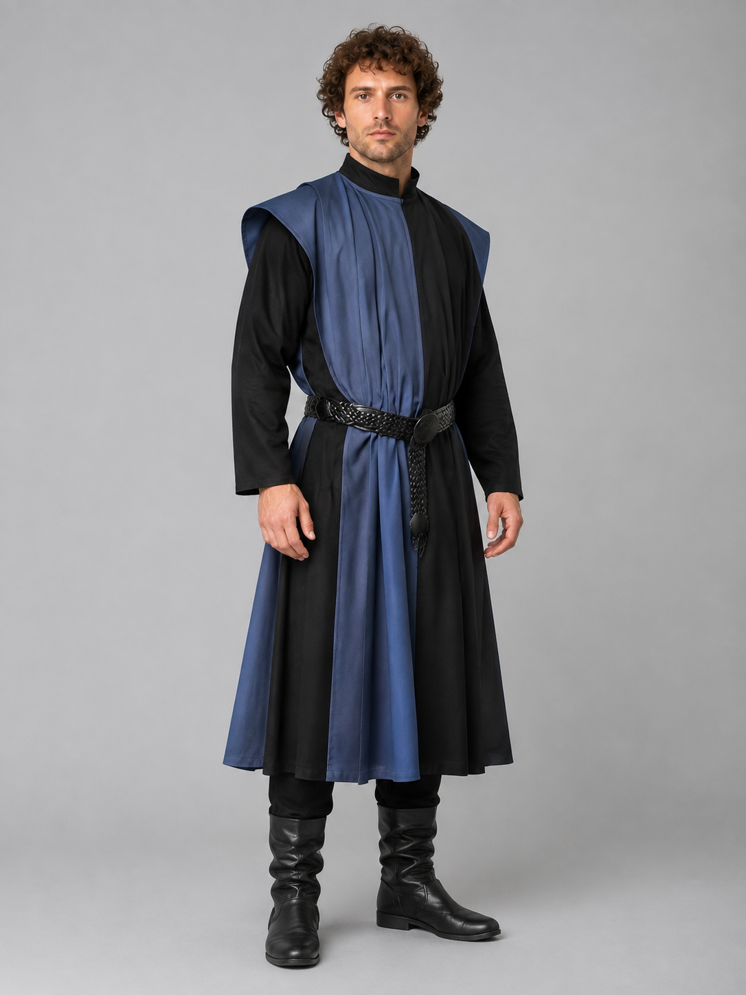 Blue-Black Medieval Costume with Braided Belt Costumes detail