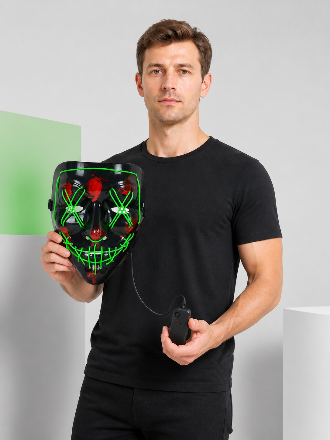 Halloween LED Light-Up Mask with Red Splatter Costume Masks detail