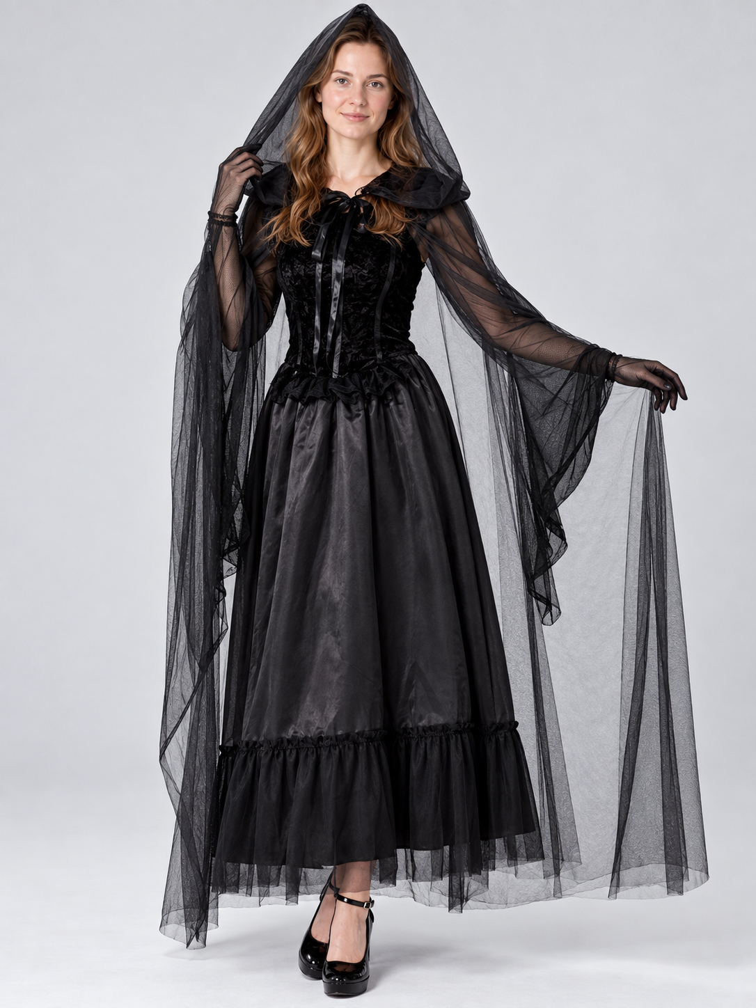 Vampire Costume with Cape and Gloves