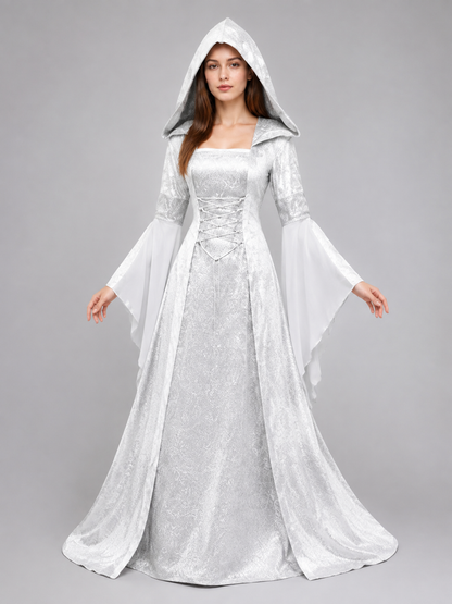 White Medieval Hooded Dress for Cosplay Costume Dresses detail