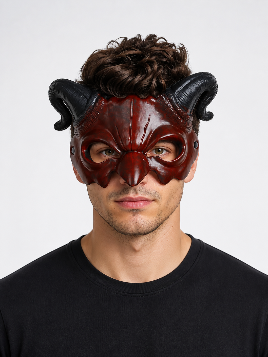 Red Carnival Mask with Horns for Halloween and Cosplay Costume Masks detail