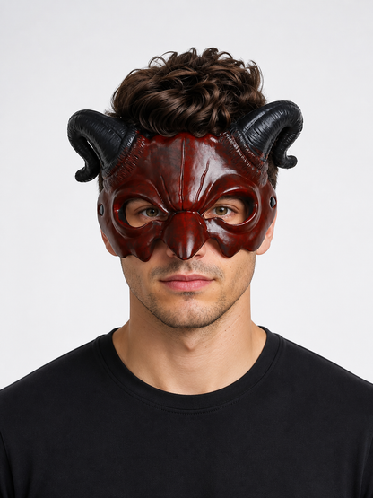 Red Carnival Mask with Horns for Halloween and Cosplay Costume Masks detail