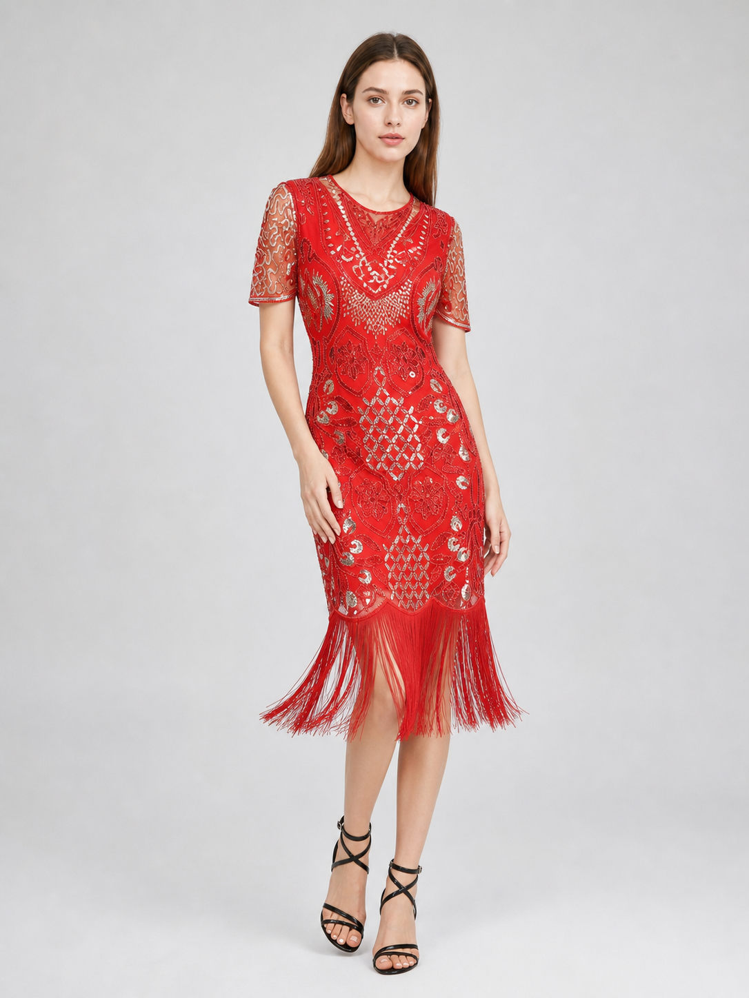 Retro-Style Sequin and Fringe Cocktail Dress