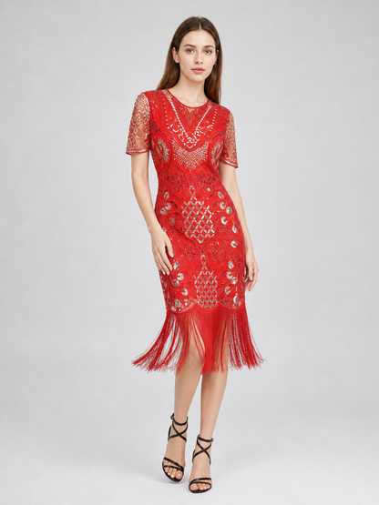 Retro-Style Sequin and Fringe Cocktail Dress