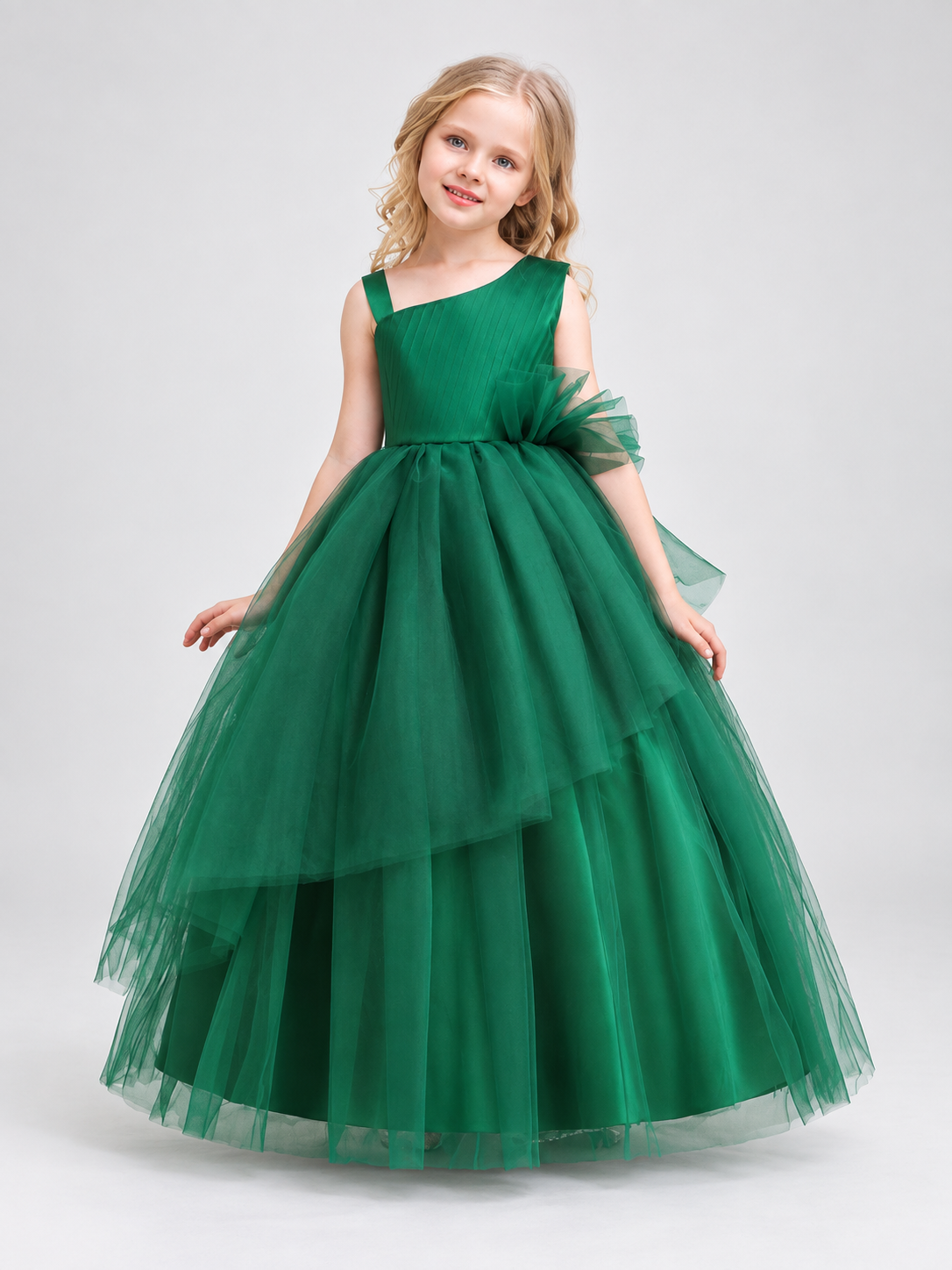 Girls' Princess Holiday Dress Dark Green with Bow