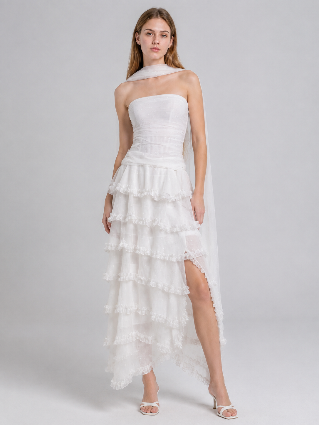 White Chiffon Dress with Corset Bodice Costume Dresses detail