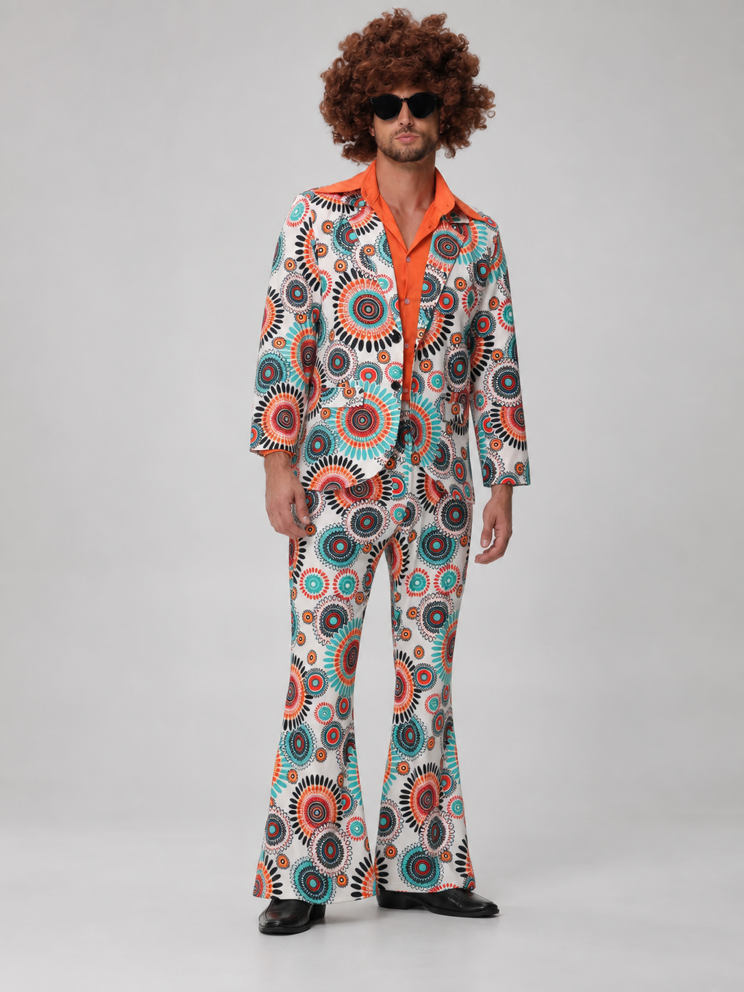 Retro Jumpsuit with Geometric Print and Flared Legs