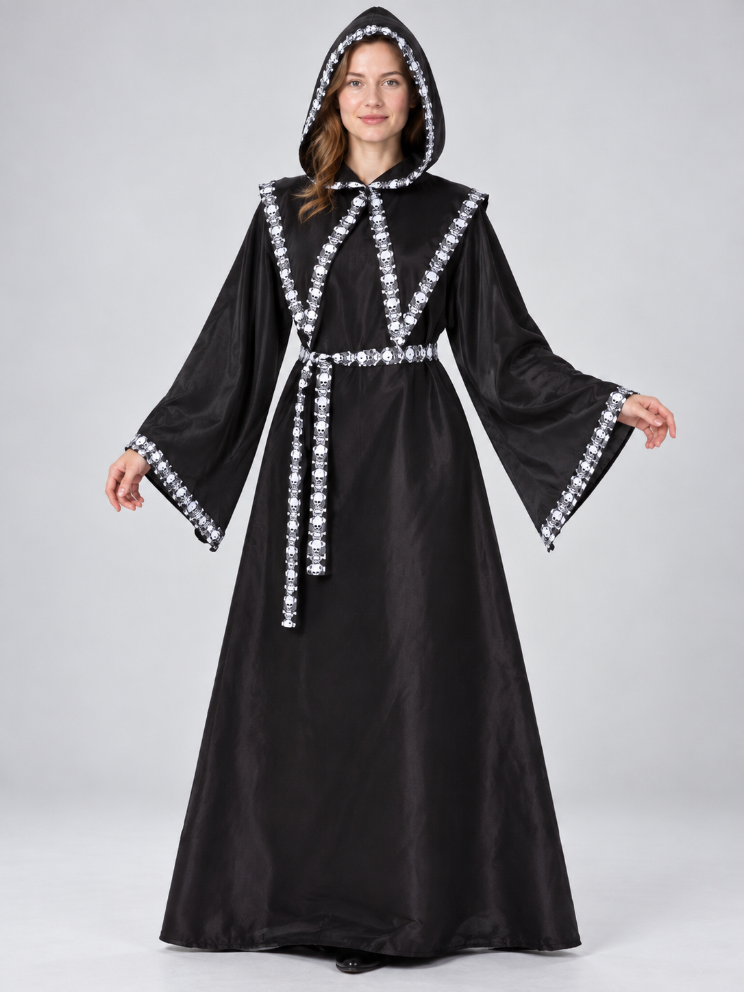 Black Hooded Halloween Costume with Belt