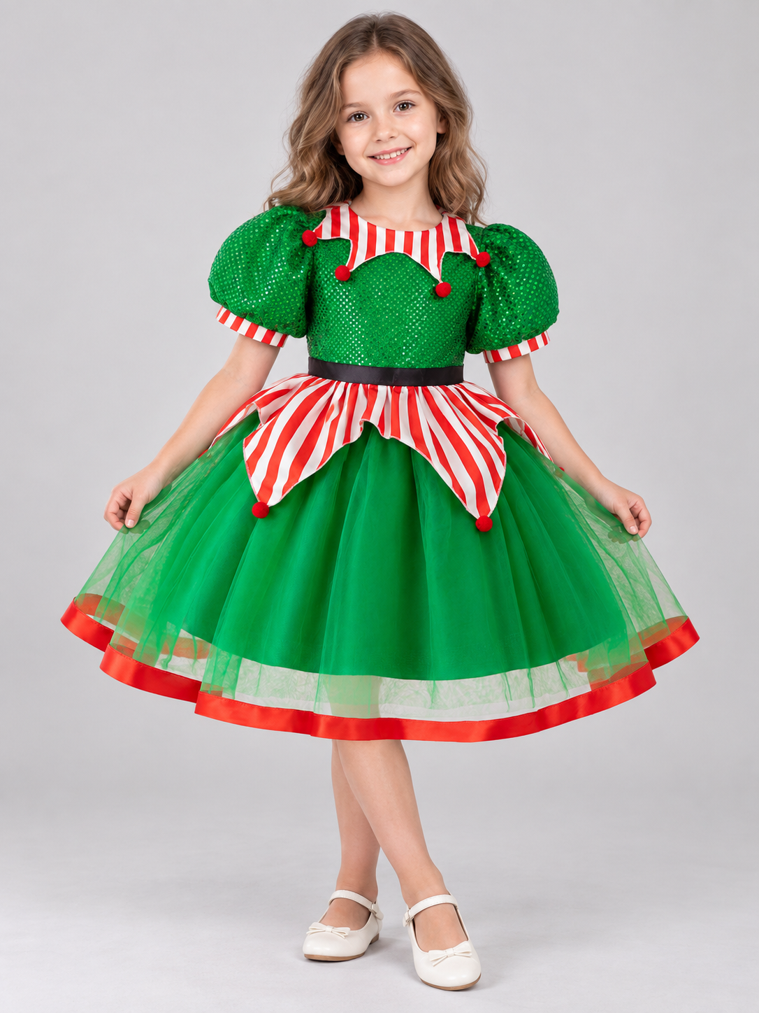 Girls' Dressy Sequin Dress with Puff Sleeves Costume Dresses detail