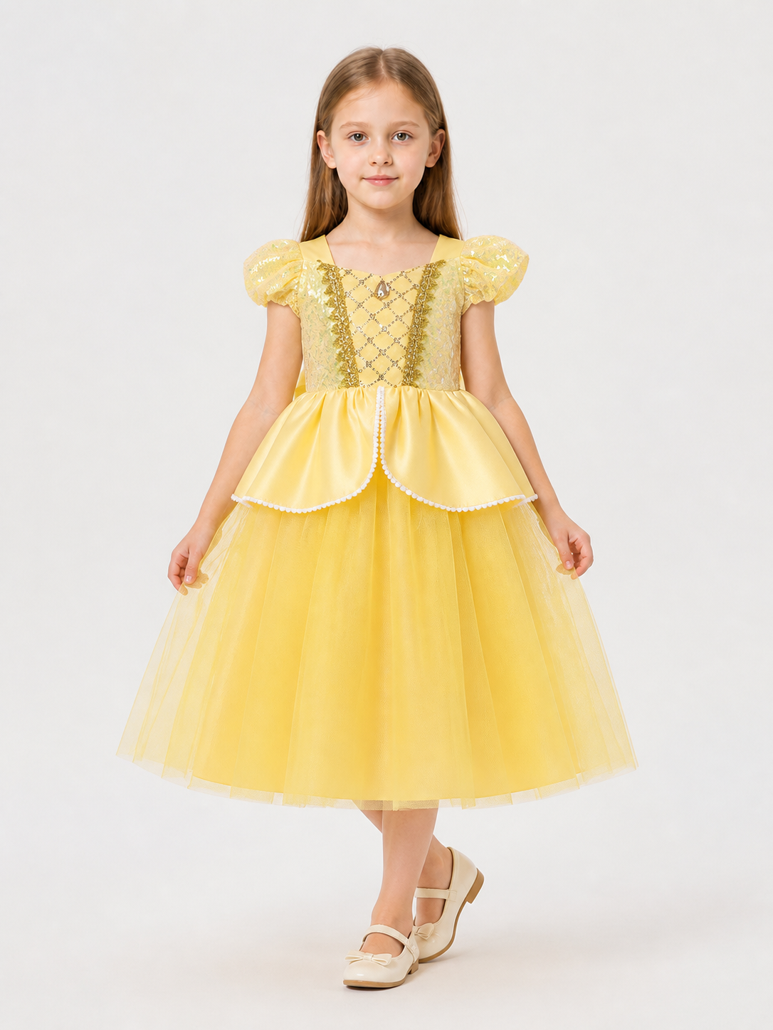 Yellow Princess Carnival Dress for Cosplay and Parties Costume Dresses detail
