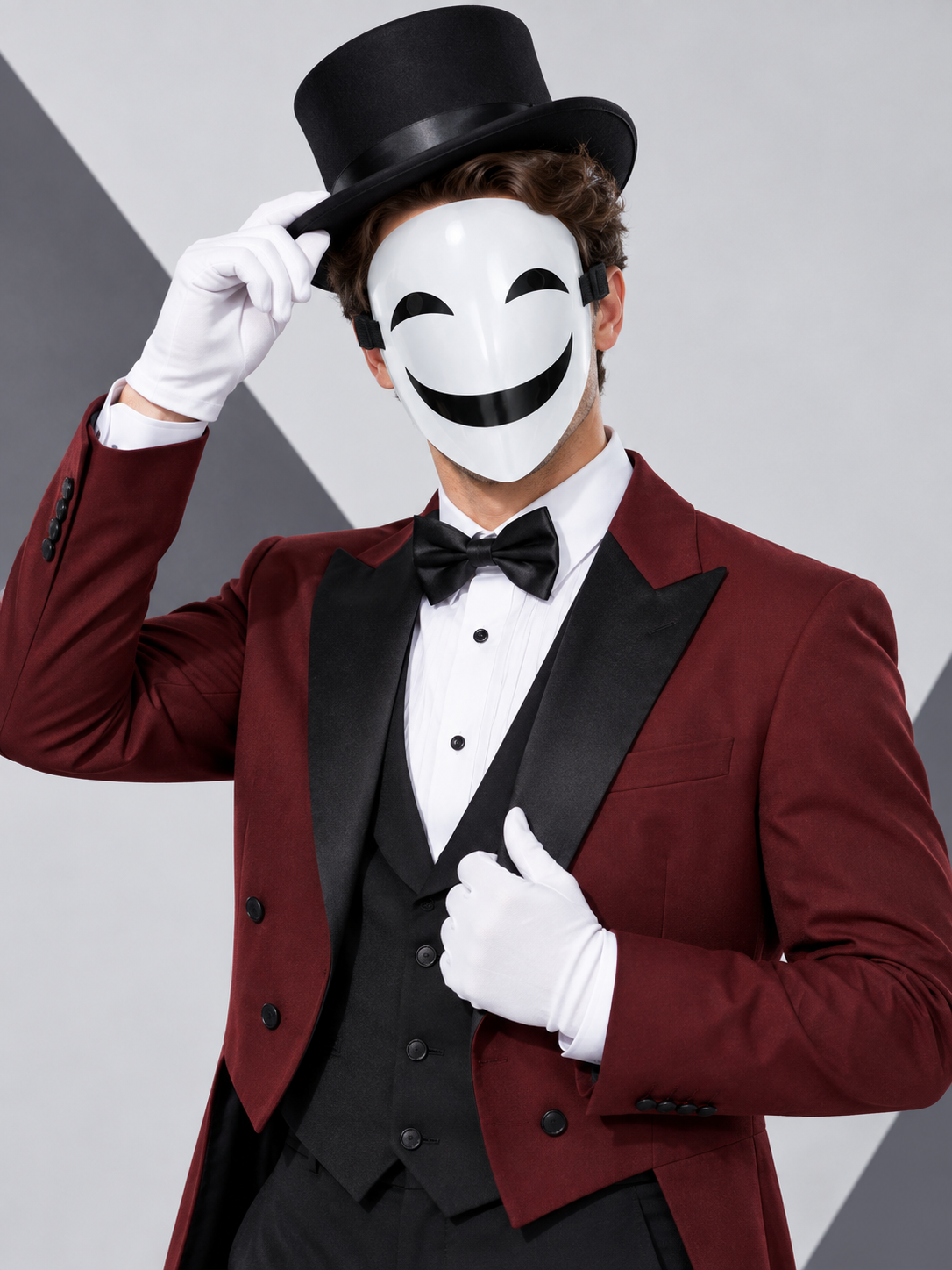 White Full-Face Carnival Mask with Black Smile