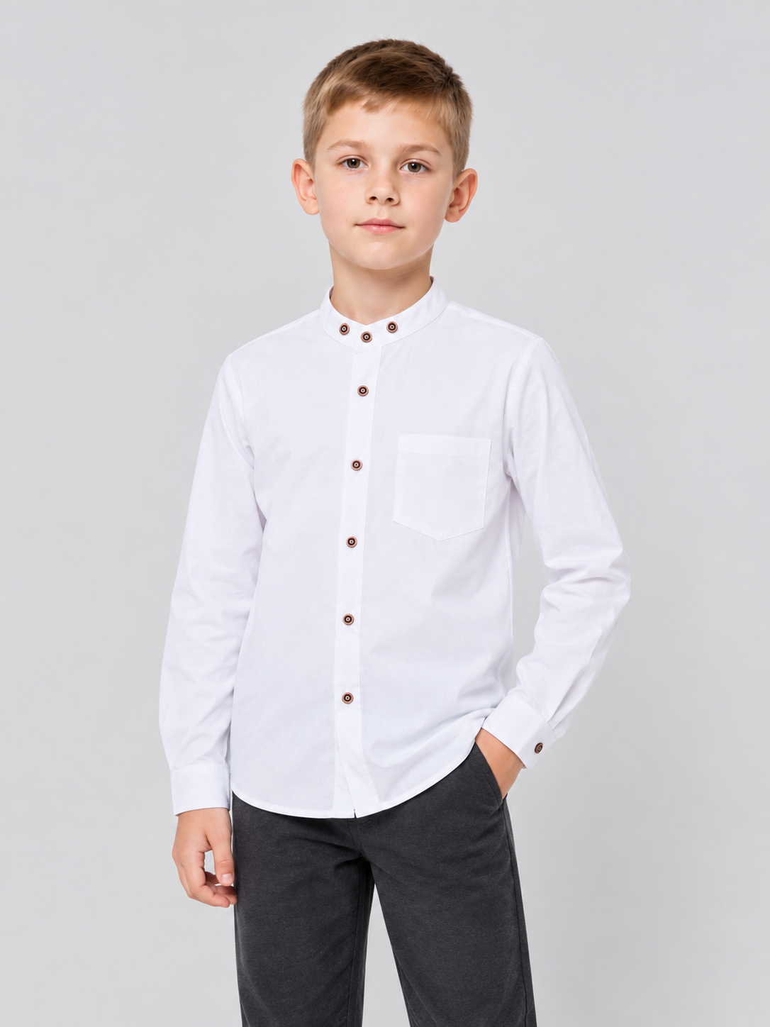 Kids' White Polyester Long-Sleeve Shirt