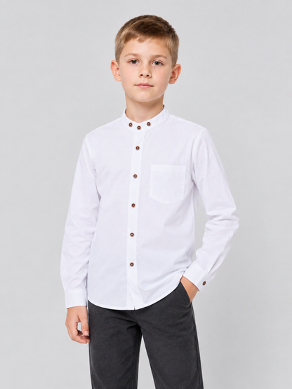 Kids' White Polyester Long-Sleeve Shirt