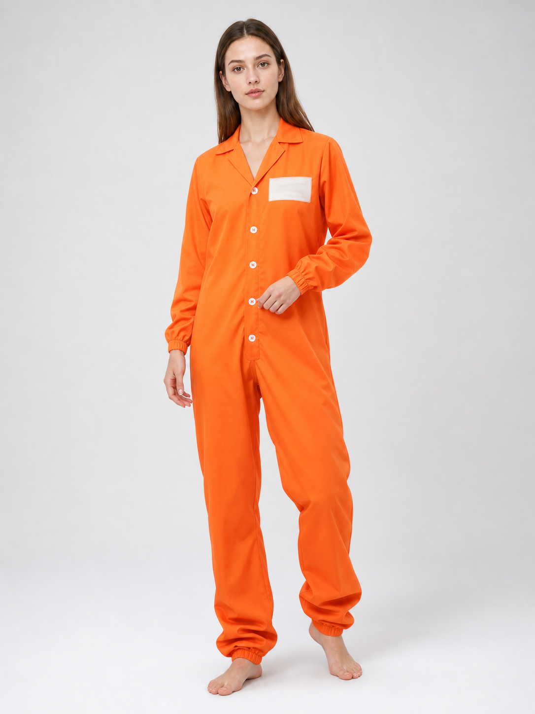 Orange long-sleeve jumpsuit with chest patch product view 18