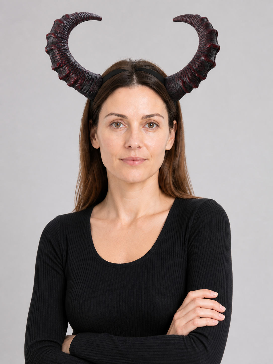 Halloween Carnival Headband with Horns, Black and Red Costume Headwear detail