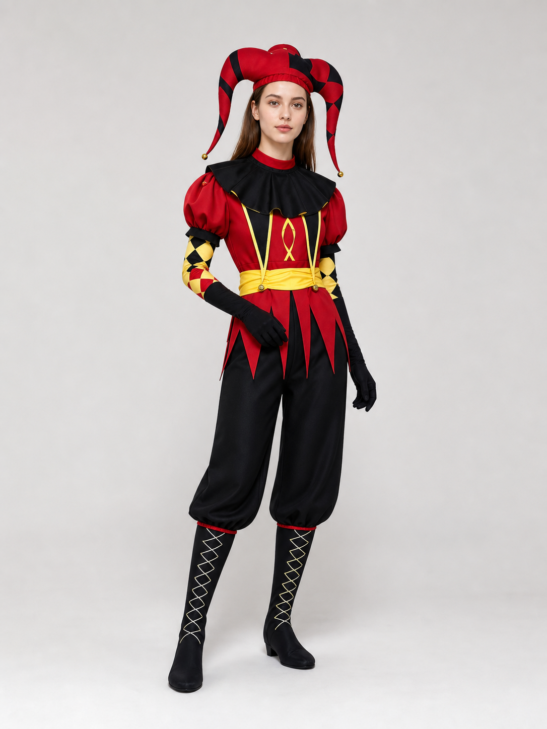 Pierrot Jester Costume for Cosplay with Mask and Accessories