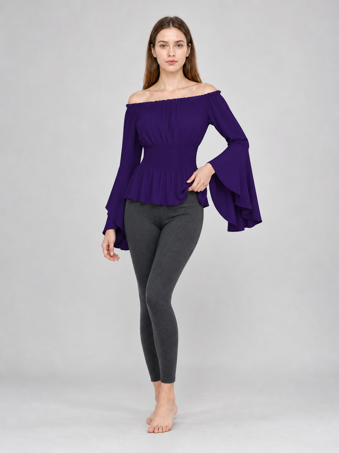 Off-Shoulder Top with Long Flared Sleeves