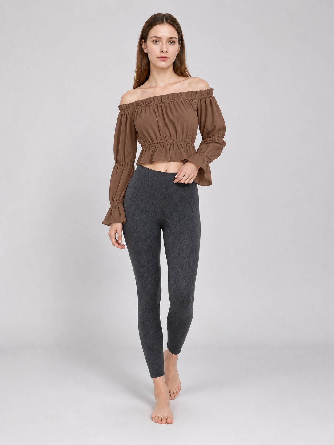 Cropped Off-the-Shoulder Blouse with Puff Sleeves