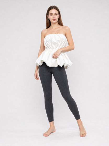 White Strapless Bustier Top with Draped Peplum