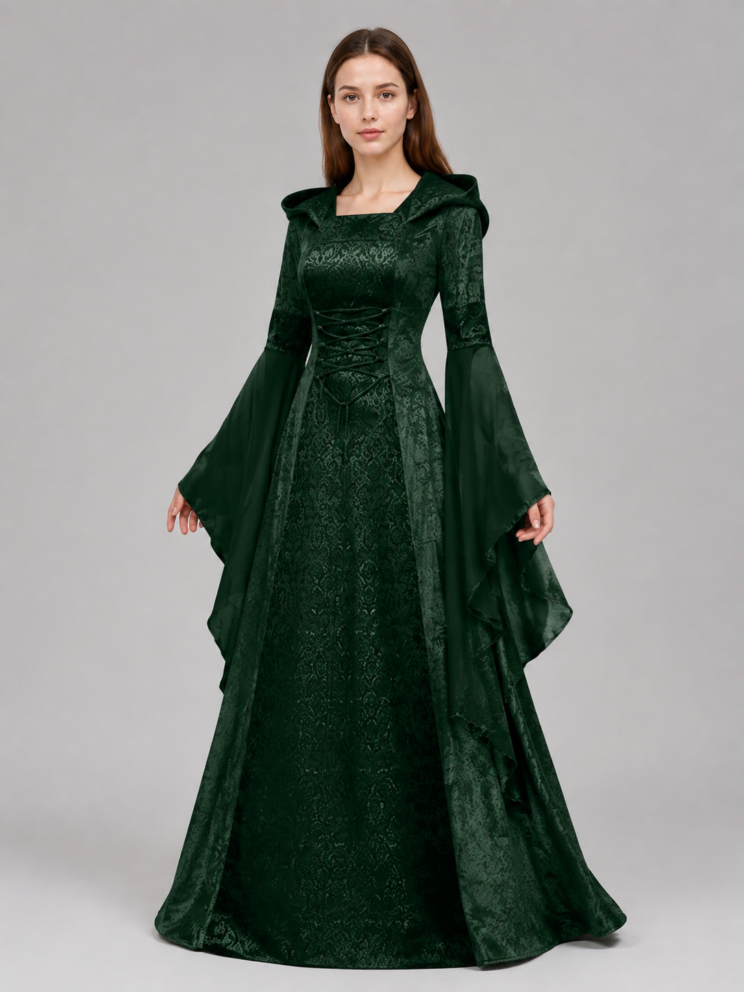 Medieval Hooded Dress with Corset Lacing Costume Dresses detail