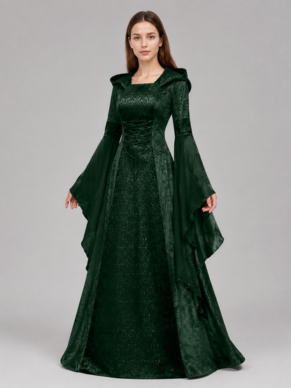 Medieval Hooded Dress with Corset Lacing Costume Dresses detail