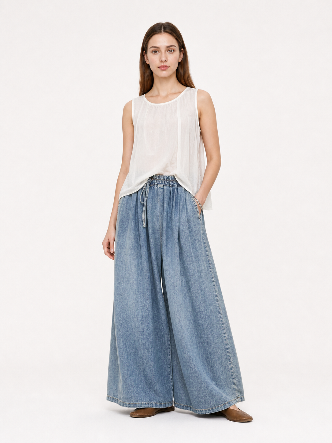 Light Blue Palazzo Pants with an Elastic Waist product detail