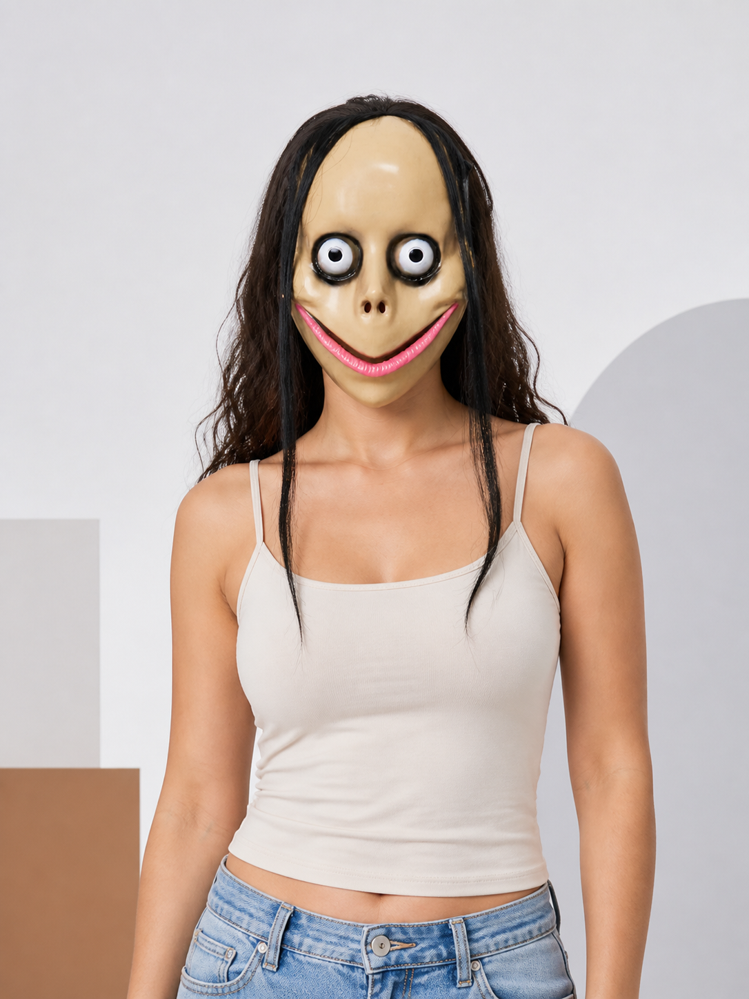 Halloween Mask with Long Black Hair for Cosplay Costume Masks detail