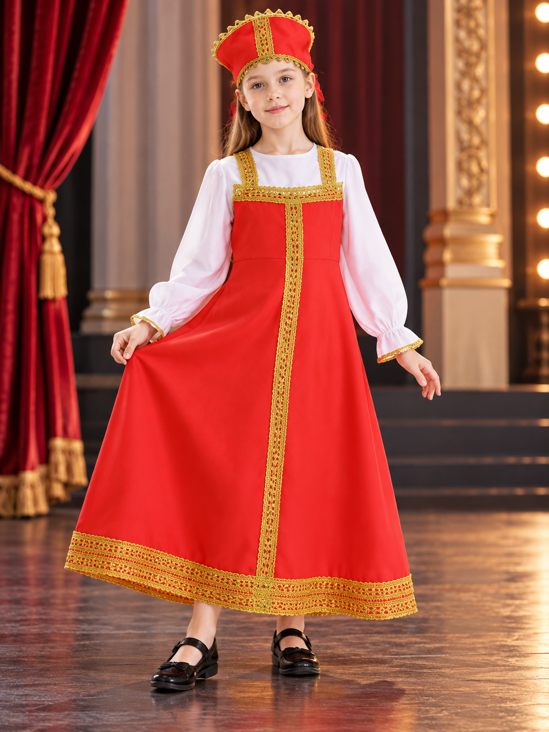 Children's Russian-Style Stage Costume with Headpiece Costume Headwear detail