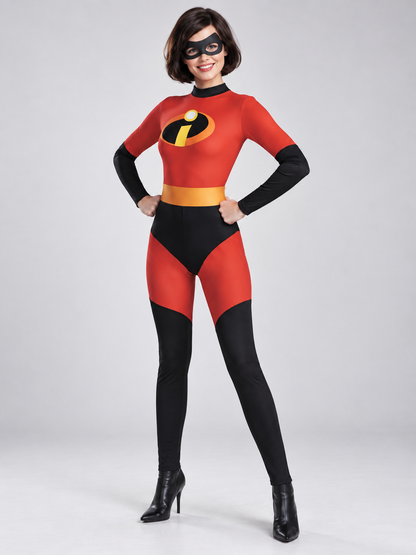Red and Black Superhero Costume with Yellow Belt and Mask