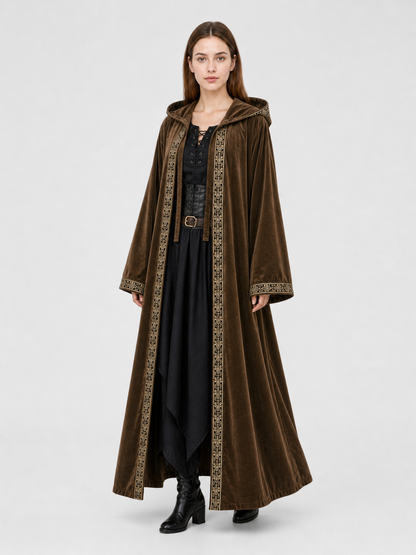 Long Hooded Robe, Brown, Loose Fit product detail