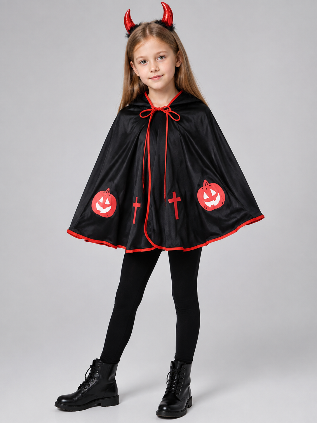 Hooded Cape with Horns and Print Costume Capes detail