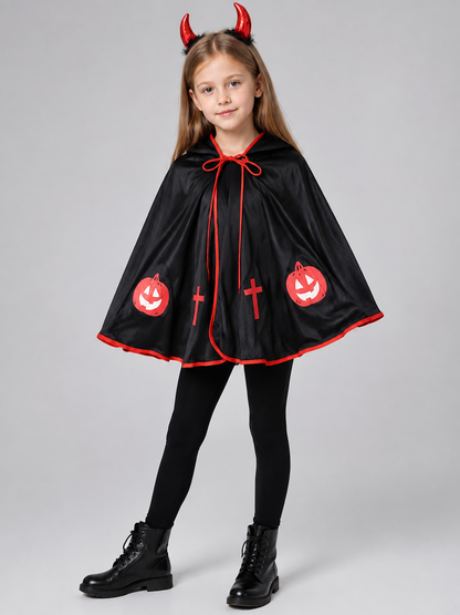 Hooded Cape with Horns and Print Costume Capes detail
