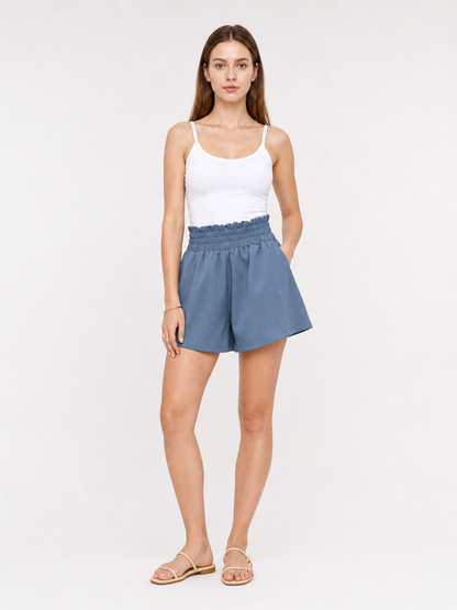 Blue High-Waisted Relaxed-Fit Shorts