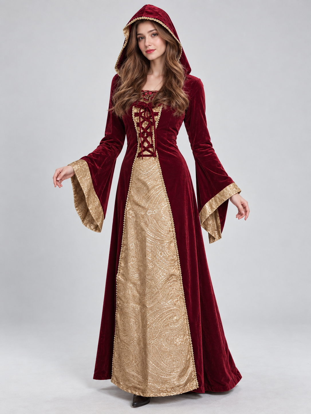 Burgundy Witch Costume with Gold Trim